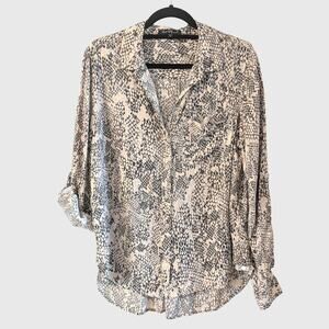 Velvet Heart Snakeskin Print Button Down Shirt XL Roll Tab Sleeve Blouse